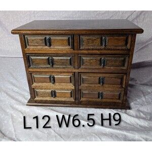 Vintage Mele Wooden Jewelry Chest With Yellow Velvet Lining